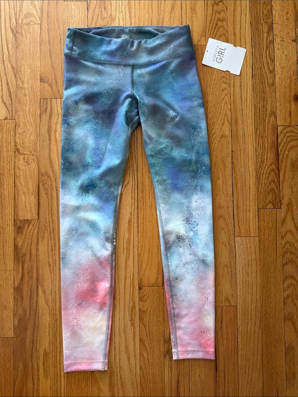 Athleta sz 12 NWT Galaxy Printed Chit Chat Tight Leggings - Blue Pink Multi